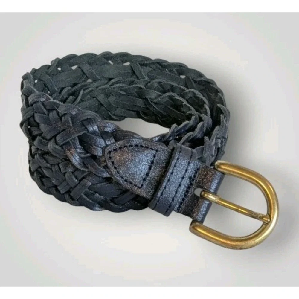 Capezio Leather Belt Braided Navy Woven Blue Womens Argentina Genuine Sz XL Vtg